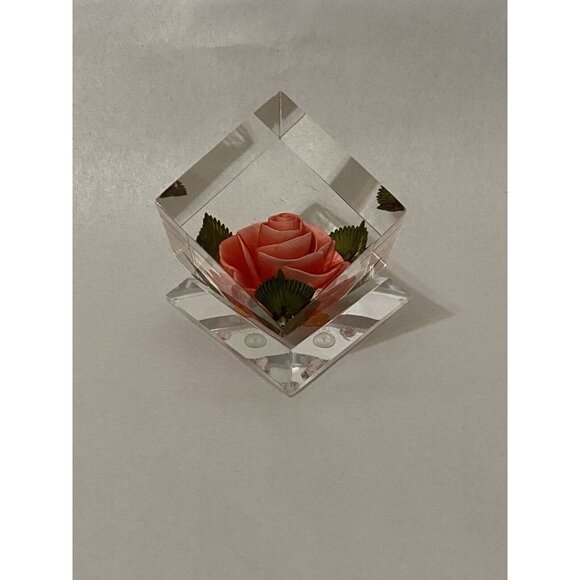 Bircraft Vintage Rose Paperweight In Lucite, Hand Carved Made  In Indiana. - Picture 5 of 10